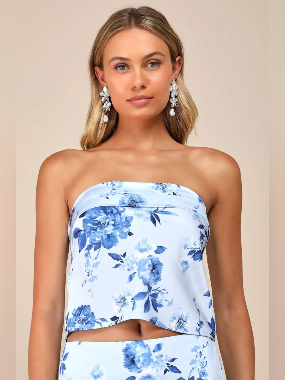 LULUS FLORAL SATIN CROP TOP